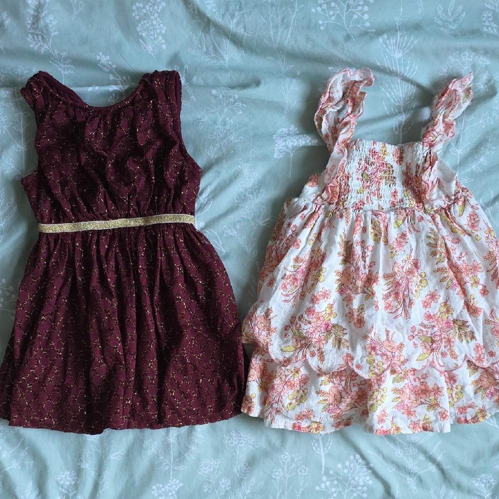 Cat & Jack Burgundy and Floral Kids Dress Duo